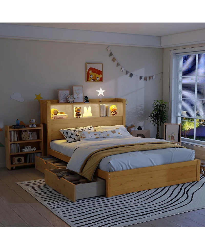 Streamdale Furniture Full Size Storage Bed with Led Headboard and Drawers