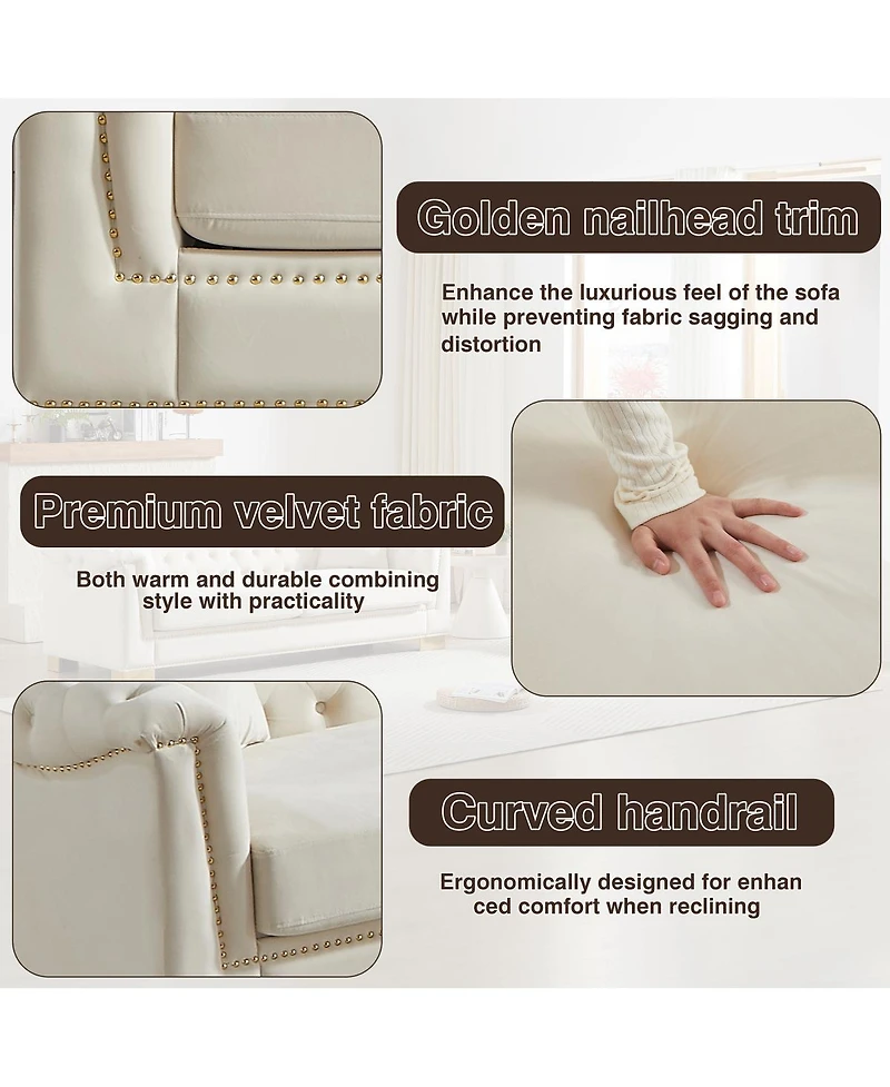 Streamdale Furniture 3+2 Seater Chesterfield Rolled Arm Velvet Combination Sofa