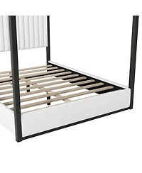 Streamdale Furniture Queen Size Upholstery Canopy Platform Bed with Headboard and Metal Frame