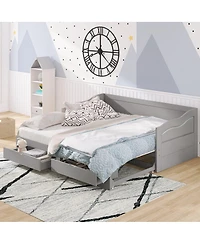 Streamdale Furniture Wooden Daybed with Trundle & Storage Drawers, Extendable Sofa Bed