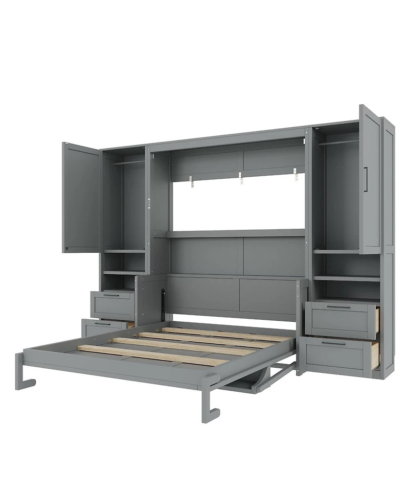 Streamdale Furniture Queen Size Murphy Bed with Closet, Drawers, Shelves