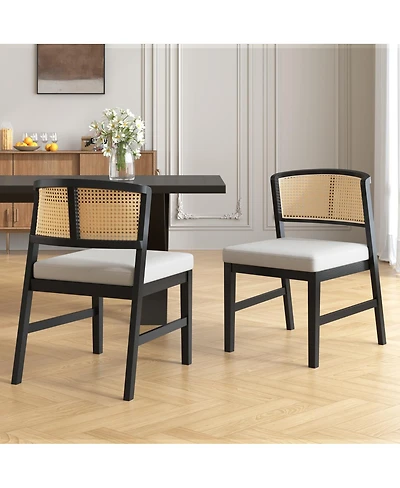 Streamdale Furniture Set of 2 Rattan Dining Chairs, Fabric Upholstered Kitchen Side Chair