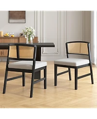 Streamdale Furniture Set of 2 Rattan Dining Chairs, Fabric Upholstered Kitchen Side Chair