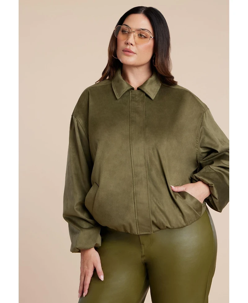 Eloquii Women's Faux Suede Bomber Jacket