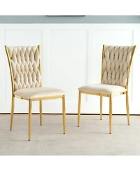 Streamdale Furniture Streamdale Beige Velvet Dining Chair with Gold Legs (Set of 2)