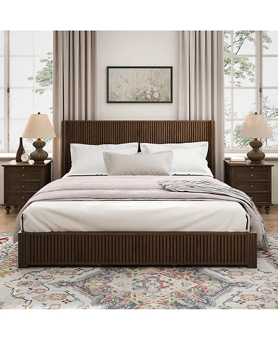 Streamdale Furniture Solid Walnut King Platform Bed Frame - No Box Spring Needed