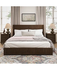 Streamdale Furniture Solid Walnut King Platform Bed Frame - No Box Spring Needed