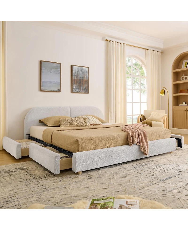 Streamdale Furniture King Size Upholstered Bed Frame - Minimalist Style, Curved Headboard, Drawer Storage