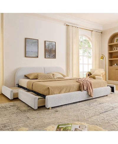 Streamdale Furniture King Size Upholstered Bed Frame - Minimalist Style, Curved Headboard, Drawer Storage