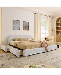 Streamdale Furniture King Size Upholstered Bed Frame - Minimalist Style, Curved Headboard, Drawer Storage