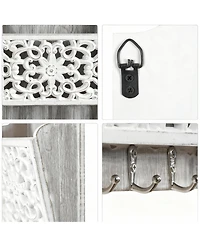 Wooden Mail Rack with 2 Slots & 3 Hooks for Keys and Accessories