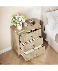 gaomon Wood Nightstand Fluted Dresser for Bedroom, 27.5" Wide 3-Drawer Bedside Tables, Modern Chest of Drawers