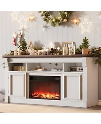 gaomon Farmhouse Fireplace Tv Stand, Entertainment Center with Open Storage Cabinets for TVs