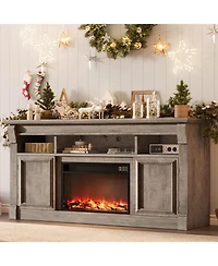 gaomon Farmhouse Fireplace Tv Stand, Entertainment Center with Open Storage Cabinets for TVs