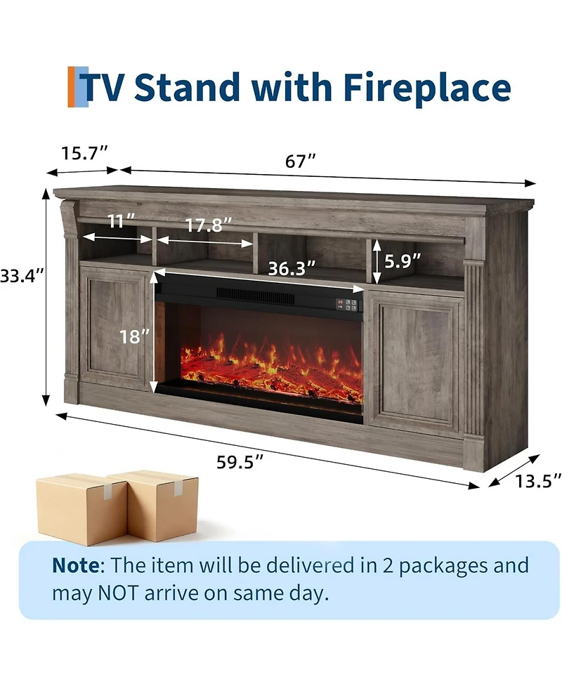 gaomon Farmhouse Fireplace Tv Stand, Entertainment Center with Open Storage Cabinets for TVs