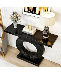 Streamdale Furniture Mirrored O-Shaped Console Table with Crystal Accents