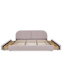 Streamdale Furniture King Size Upholstered Bed Frame, Modern Minimalist Style, Curved Headboard, Drawer Storage
