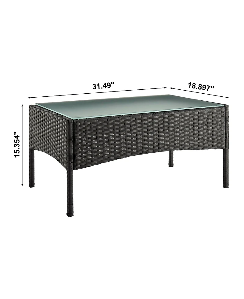 Flynama 4 Piece Outdoor Conversation Patio Set with 2 Armchairs 1 Loveseat and Tempered Glass Coffee Table for Backyard Garden Porch