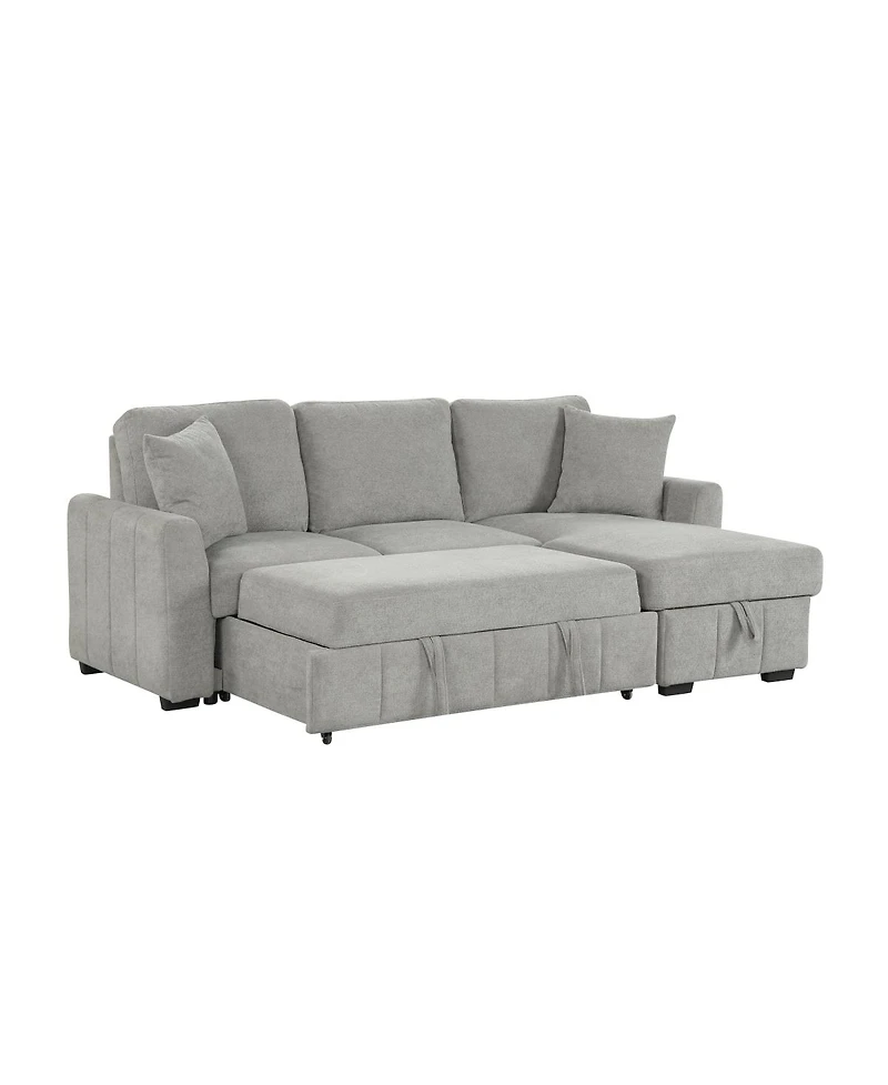 Streamdale Furniture 90" L-Shaped Sleeper Sofa w/ Storage Chaise & Cup Holders