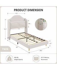 gaomon Upholstered Velvet Cute Platform Bed with Wingback, Storage Bookcase Headboard & Led Lights
