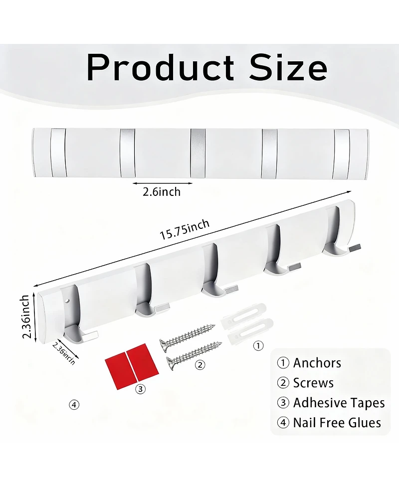 Yigii 5-Drawer Retractable Aluminum Wall Hanger for Coats, Hats, Scarves