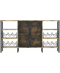 gaomon Farmhouse Wine Bar Cabinet with Wine Rack and Glass Holder Rustic Coffee Bar with Led Light Metal Sideboard and Liquor Table Cabinet