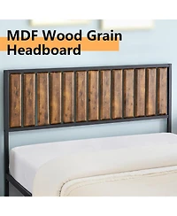 gaomon Bed Frame with Headboard Footboard Rustic Wood Bedframe Farmhouse Platform Bed Frame with Metal Slat Wrought Rod, Brown