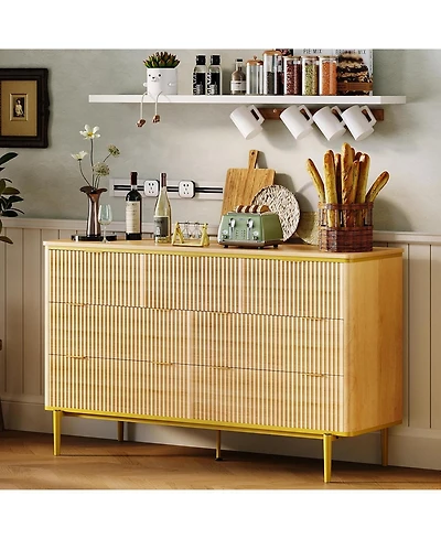 gaomon Drawers Dresser for Bedroom, Wide Fluted Chest of Drawers Dresser Wood Storage Cabinet Curved Design Tv Stand with Metal Handles