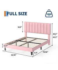 Bed Frame and Velvet Upholstered Headboard with Adjustable Vertical Channel Tufted Headboard