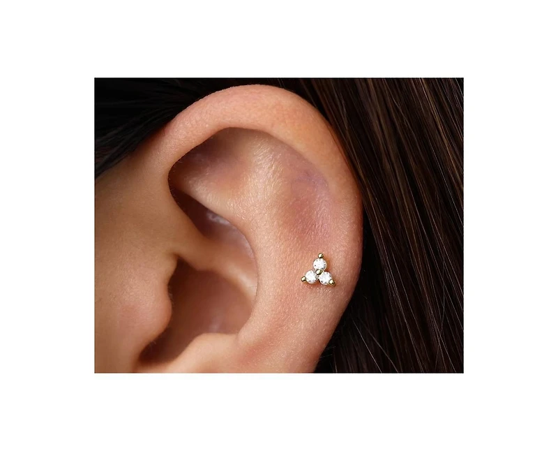 Curata Jewelry Solid 14k Gold 18G Cubic Zirconia Trinity 3-Stone Cartilage Labret Flat-back Piercing