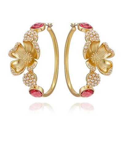 Guess Glass Stone Floral Hoop Earrings