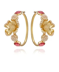 Guess Glass Stone Floral Hoop Earrings