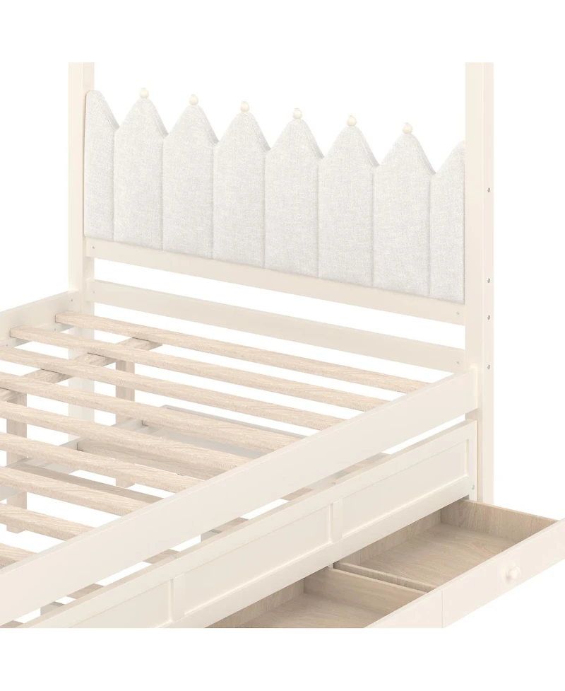 Streamdale Furniture Princess Canopy Bed Frame, Twin Trundle, 3 Drawers