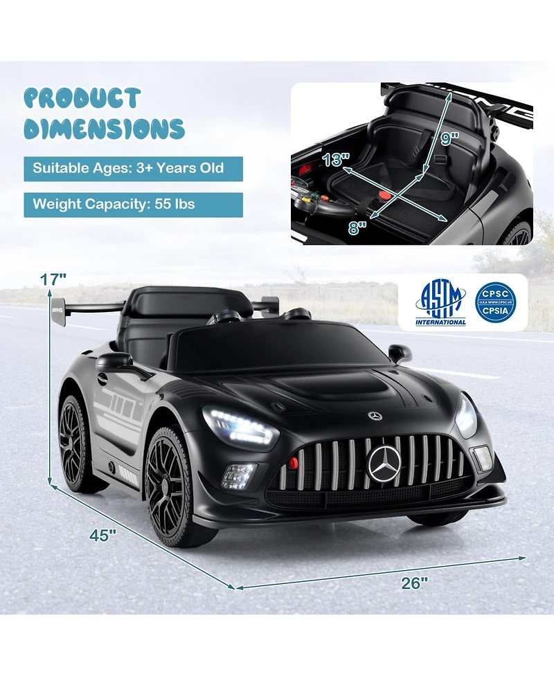 Mecale 12V Kids Ride-On Car Mercedes-amg GT3 Licensed with Adjustable Speed