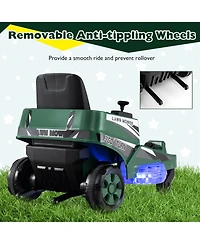Mecale 12V Ride on Lawn Mower for Kids with Dual Control Sticks and Led Lights-Green