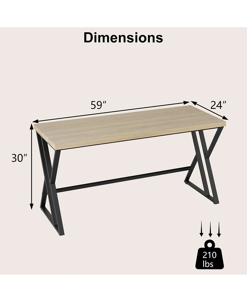 Mecale 59" Computer Desk with Heavy-Duty Metal Frame and Crossbar Support, Workstation