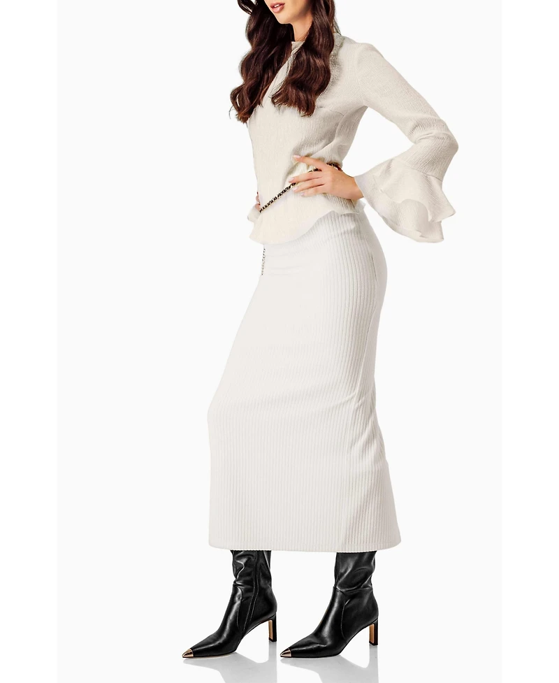 Ivonne Women's Long Ribbed Pencil Skirt with Back Zipper