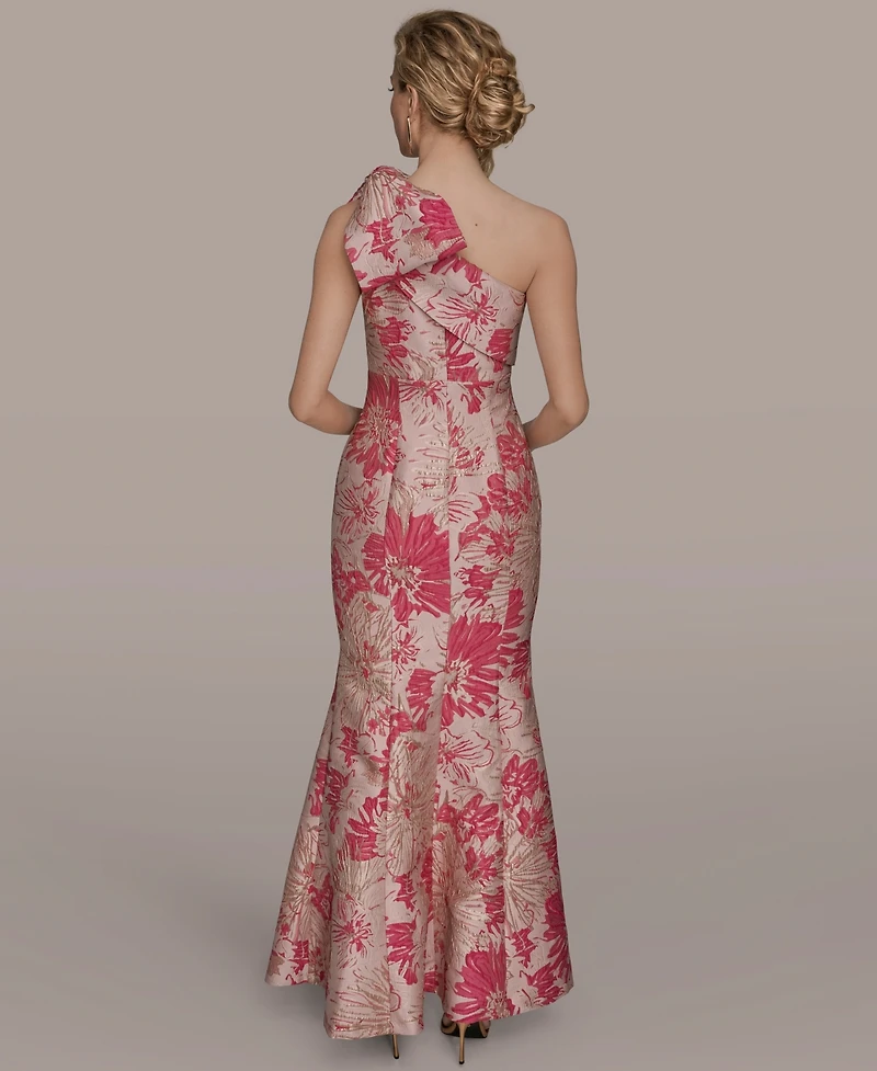 Donna Karan New York Women's Jacquard Bow-Trim One-Shoulder Gown