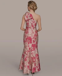 Donna Karan New York Women's Jacquard Bow-Trim One-Shoulder Gown