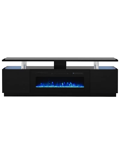 gaomon 70" Fireplace Tv Stand with 36" Electric Fireplace, Entertainment Center with Led Lights & 2 Tier Storage