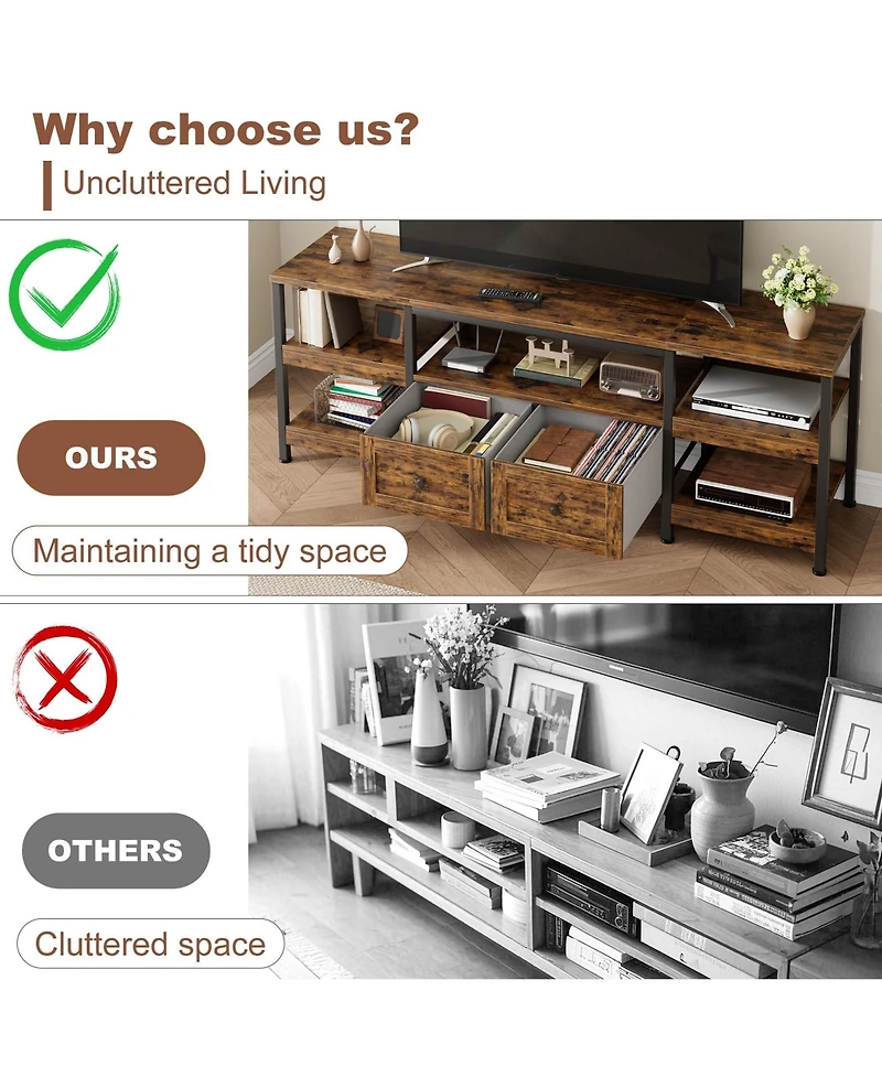 gaomon Rustic Industrial Metal Frame Tv Stand with Storage Drawer Media Console