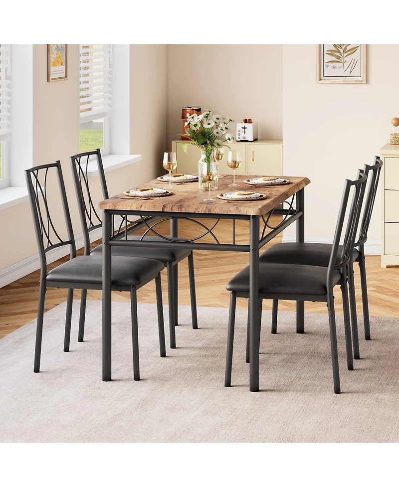 gaomon Dining Table Set for 4 with Chairs and 1 Retro Industrial Wooden Top Metal Legs Breakfast