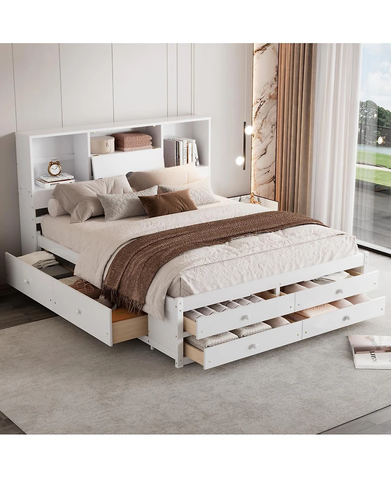 Streamdale Furniture Platform Bed with Storage Headboard and 8 Drawers