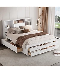 Streamdale Furniture Platform Bed with Storage Headboard and 8 Drawers
