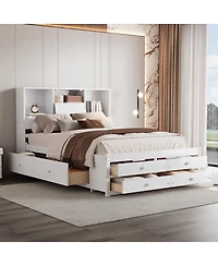 Streamdale Furniture Platform Bed with Storage Headboard and 8 Drawers