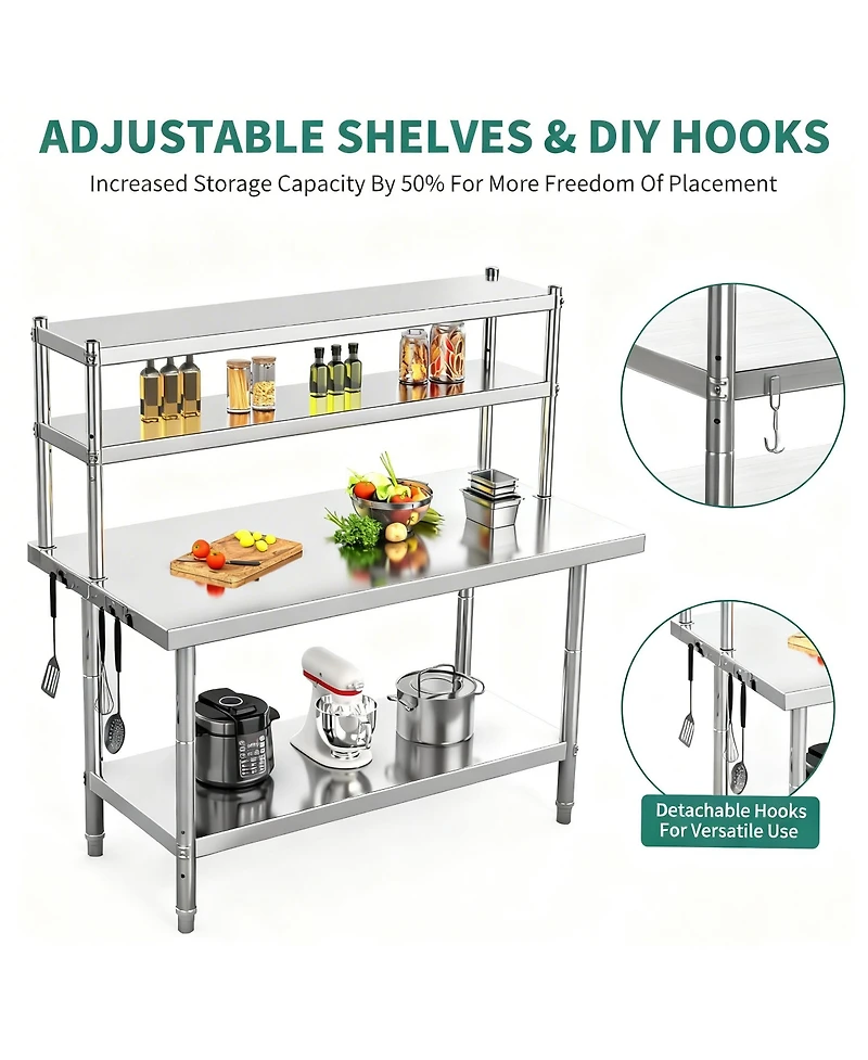 Yigii Stainless Steel Workbench with Shelves for Kitchen, Garage, Workshop