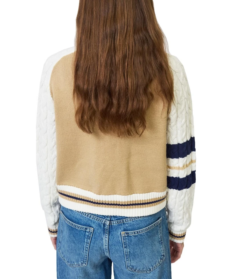 Central Park West Women's Chloe Cable Sleeve Knit Bomber Jacket