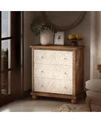 Yigii Rustic 3-Drawer Nightstand with Leaf Carvings