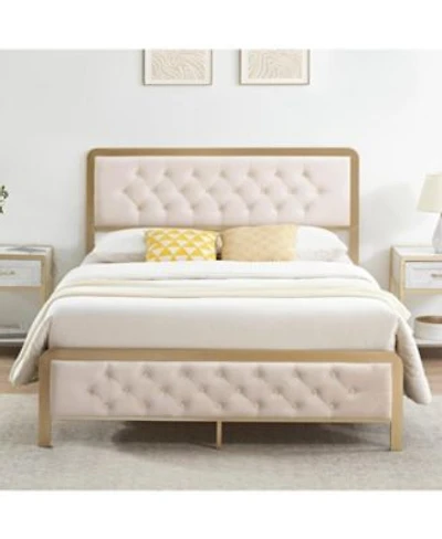 Gaomon Size Bed Frame Upholstered Bed Frame With Button Tufted Headboard Heavy Duty Metal Easy Assembly No Box Spring Needed