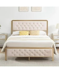 Gaomon Size Bed Frame Upholstered Bed Frame With Button Tufted Headboard Heavy Duty Metal Easy Assembly No Box Spring Needed